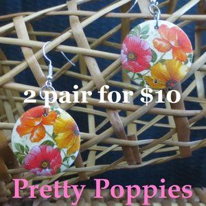 New Pretty Poppy Hand Crafted Wood Floral Earrings